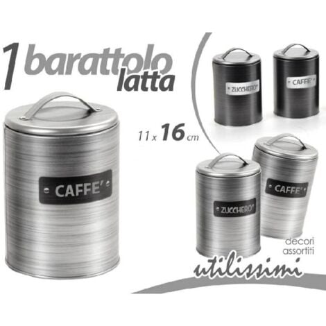 Trade Shop - Barattolo Zucchero Caffè Contenitore Cucina Latta Satinato  Moderno 11x16cm 759819