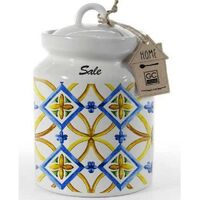 Trade Shop - Barattolo Sale Ceramica Ermetico Cucina Bianco Color Mediterraneo  17x12cm 817052