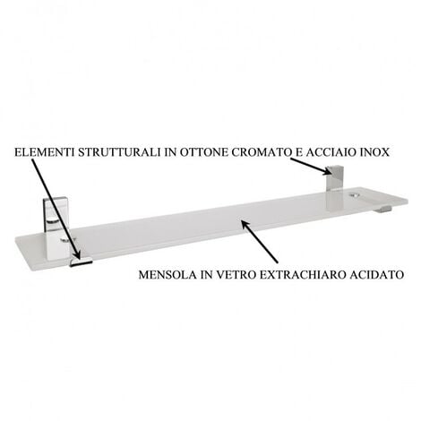 MENSOLA SERIE STRIKE IN VETRO E ACCIAIO INOX SPAZZOLATO FISSAGGIO A MURO 52  cm