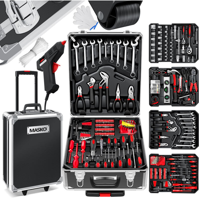 Carro de herramientas Juego de herramientas de 156 piezas, con ruedas,  mango telescópico, caja de herramientas profesional llena, caja de  herramientas