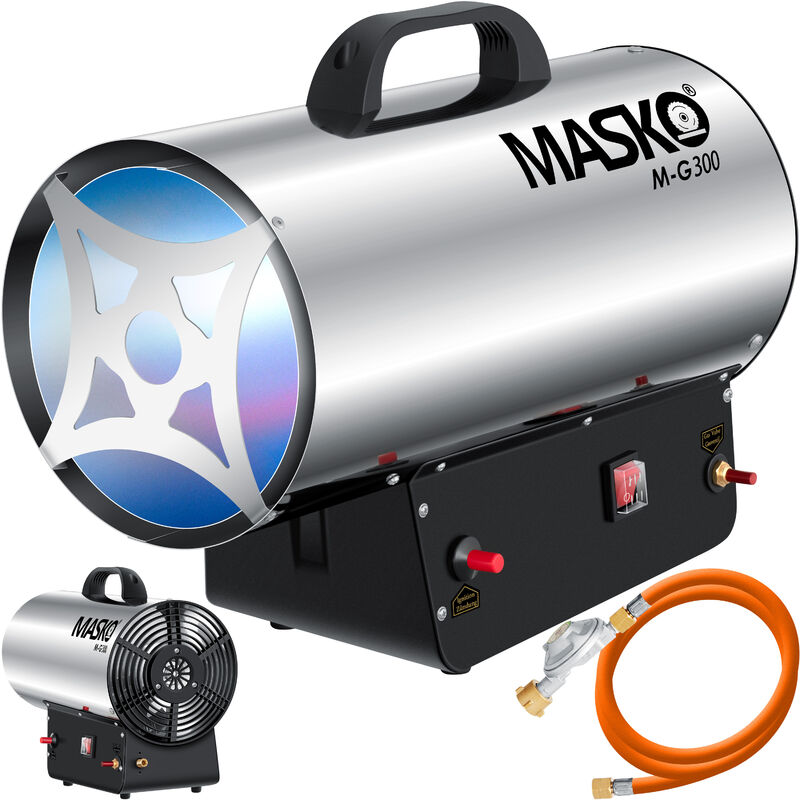 MASKO® El calentador de gas calentador de gas cañón, calentador de gas de construcción, calentador de gas radiante, generador de aire caliente incl. manguera de gas y reductor de presión, calentador de ventilador para cilindros de gas Silber (de), 30 KW (de)