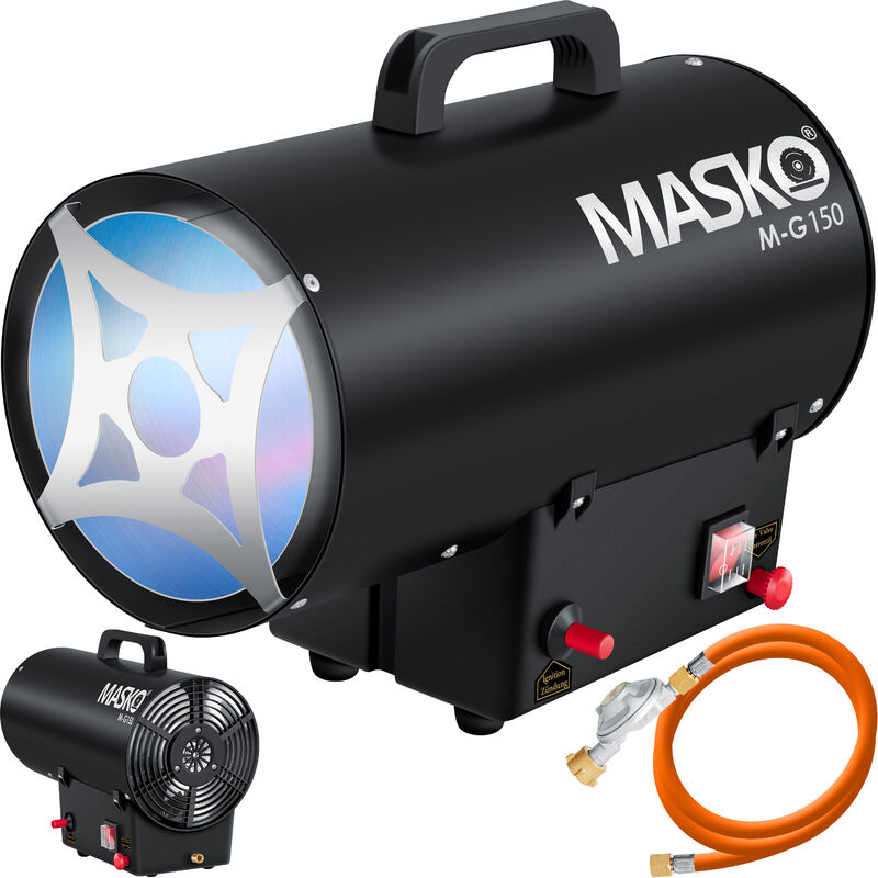 MASKO® El calentador de gas calentador de gas cañón, calentador de gas de construcción, calentador de gas radiante, generador de aire caliente incl. manguera de gas y reductor de presión, calentador de ventilador para cilindros de gas TEST2, 15 KW (de)
