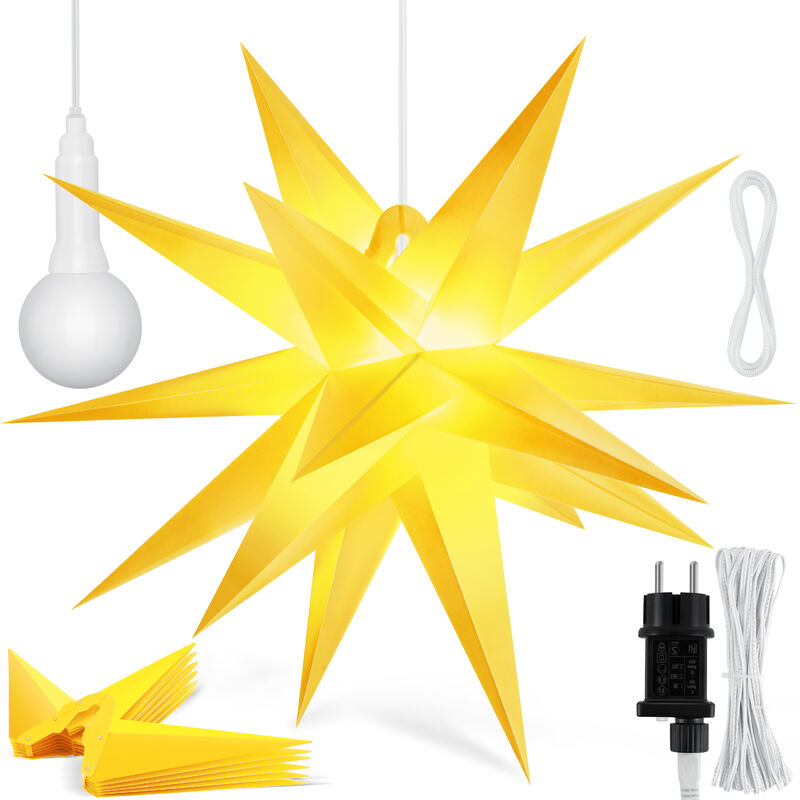 KESSER® estrella luminosa 3D, estrella de Navidad LED con temporizador para interior y exterior, estrella de Adviento Estrella colgante iluminada + luz blanca cálida 60cm (de), Gelb / mit Timer (de)