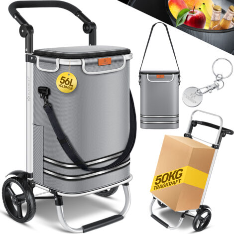 KESSER® Carro de la compra plegable con 56 L de capacidad y una capacidad de carga de hasta 50 kg  Carro de la compra 3 en 1 y bolso bandolera  Gris
