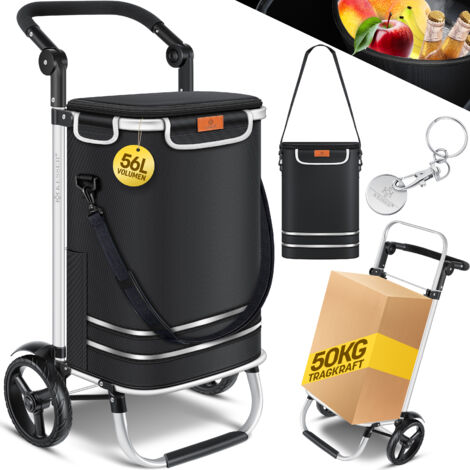 KESSER® Carro de la compra plegable con 56 L de capacidad y una capacidad de carga de hasta 50 kg Carro de la compra 3 en 1 y bolso bandolera Negro