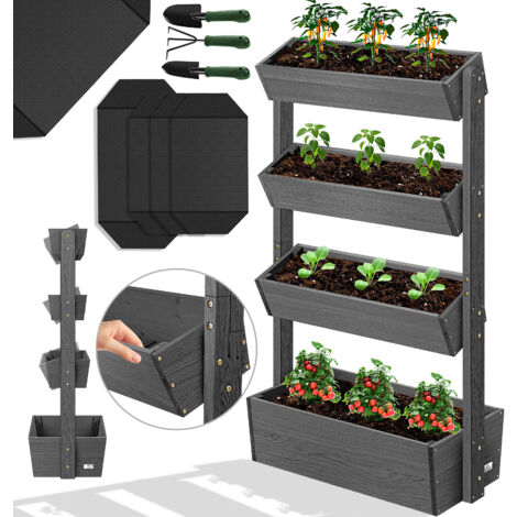 KESSER® Jardinera elevada con gradas premium jardinera gradas para plantas - parterre para hortalizas jardinera para hierbas marco frío jardinera antracita / 4 gradas (1/5)