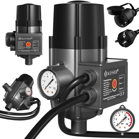 KESSER® Control de bomba con indicador de barras con cable Presostato de 10 bar eléctrico El presostato supervisa la presión del agua - conexión y desconexión automáticas  Con cable - Antracita / Negr