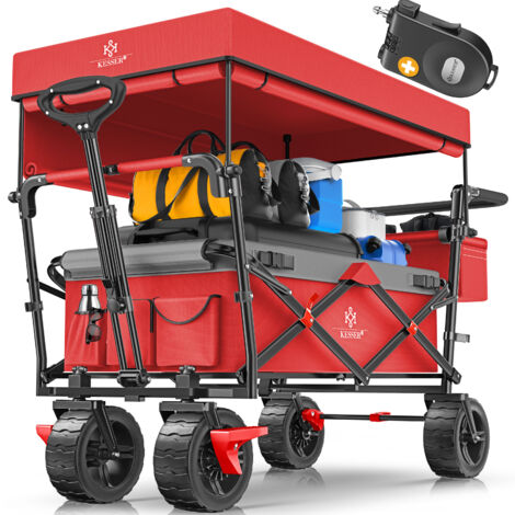 KESSER® Carro de mano plegable GT9000 Carretilla de mano con techo Carro de transporte  incl. 2x sistema de correas de 3 puntos  plegable  hasta 80 kg  Rojo / Gris