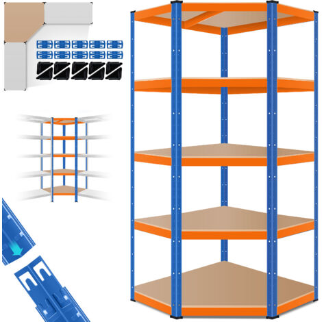 MASKO® Estantería de almacenaje para cargas pesadas 180x75x40cm hasta 875 kg 5 estantes regulables estantería esquinera Naranja / Azul