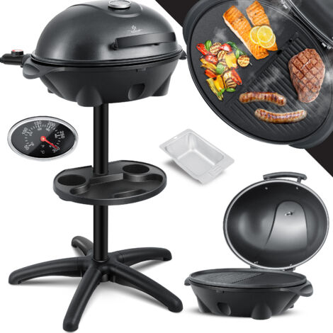 KESSER® Grill eléctrico 2en1, Con Tapa, máx. 2400 vatios, Termómetro, Revestimiento antiadherente, Placa Grill XXL, Negro