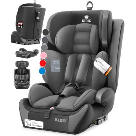 KIDIZ® Silla de auto Premium grupo 1+2+3, 9-36 kg Arnés de seguridad de 5 puntos Reposacabezas ajustable Gris