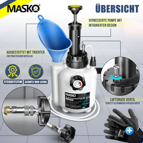 Kit De Purga De Frenos 3L Con Depósito De Aspiración De 1L – Adaptadores 44/46/49/51 Mm, Universal Para Coches Y Furgonetas