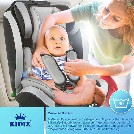 KIDIZ® Asiento de Coche para Niños  Asiento de Coche para Niños Grupo 1+2+3 9-36 kg arnés de Seguridad de 5 Puntos  Asiento de Coche para Niños  Reposacabezas Ajustable  Crece con el Niño