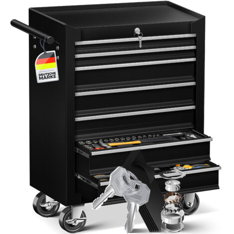 Masko® Carro de taller carro de herramientas caja de herramientas compartimentos caja de herramientas  7 compartimentos negro