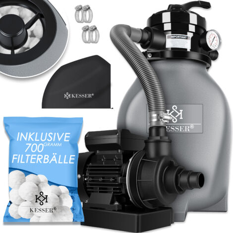 KESSER® filtro de arena sistema de filtro de arena + 700g bolas de filtro reemplazar 25kg filtro de arena filtro de piscina 10 m³/h sistema de filtro hervidor de agua para piscina piscinas  gris