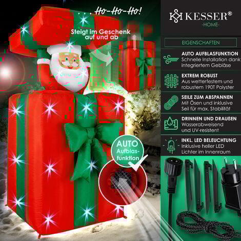 KESSER® Hinchable Papá Noel Regalo Papá Noel 152cm Big Jump-out-of-the-box Navidad LED iluminado decoración incl. material de montaje  152cm
