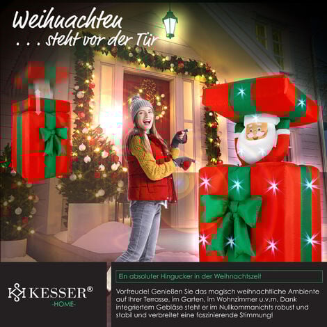 KESSER® Hinchable Papá Noel Regalo Papá Noel 152cm Big Jump-out-of-the-box Navidad LED iluminado decoración incl. material de montaje  152cm