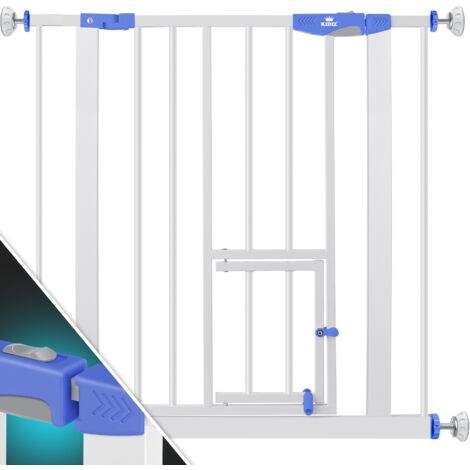 KIDIZ® puerta de seguridad barrera puerta de escalera puerta para niños con puerta para perros y gatos mascotas sin taladrar extensible combinable azul / 74 - 87 cm
