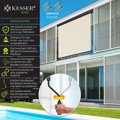 KESSER® Toldo vertical Cortina enrollable exterior Mecanismo de manivela  Cortina enrollable para balcón Protección solar