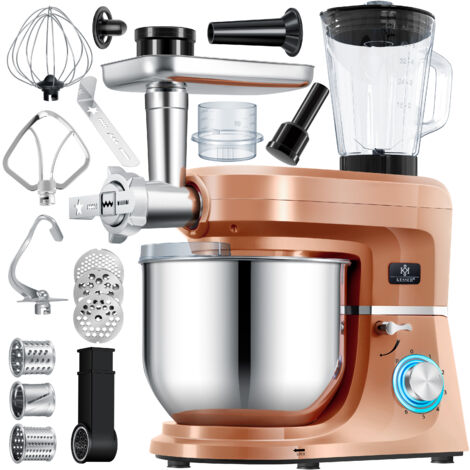 KESSER® 3 en 1 Procesador de Alimentos Universal K-KM 3000 con Picadora Amasadora Batidora Multifuncional 5.5L Tazón con 3 Herramientas para Mezclar  Cobre