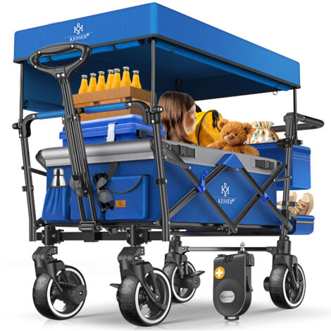 KESSER® Carro de mano plegable GTS-9100 con techo Carro de mano Carro de transporte plegable incl. 2 sistemas de correas de 3 puntos Neumáticos de goma maciza de 360°  azul marino / gris