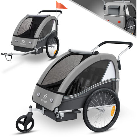 KESSER® remolque para niños remolque para bicicletas Sport-RX 2 en 1 función jogger remolque para bicicletas para niños + cinturón de seguridad de 5 puntos 360° rueda delantera jogger buggy  gris clar