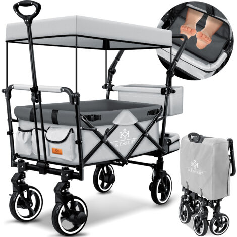 KESSER® Carro de mano plegable GTS-9100 con techo Carro de mano Carro de transporte plegable incl. 2 sistemas de correas de 3 puntos Neumáticos de goma maciza de 360°  Gris
