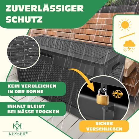 KESSER® caja para cojines caja para cojines de 310 litros con ruedas tapa abatible asas caja de jardín con aspecto de ratán caja de jardín resistente a la intemperie caja de almacenamiento  antracita