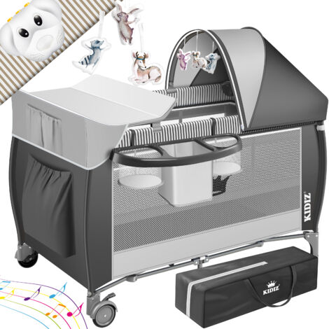 KIDIZ® cuna de bebé 3 en 1 cuna de viaje conjunto combinado cama de bebé con cambiador mosquitero corralito bebé desde el nacimiento hasta 15 kg paredes laterales aireadas con entrada lateral  gris