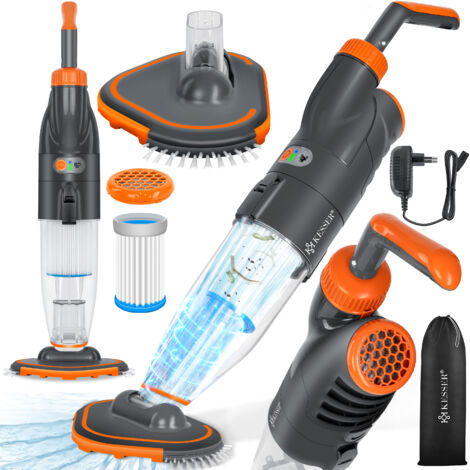 KESSER® Aspirador de Piscinas con Batería Aspirador de Piscinas Eléctrico de Mano Aspirador de Piscinas con Filtro y Sistema de 2 Velocidades Set de Limpieza de Mano Naranja / Hasta 15 m³ (15000 l