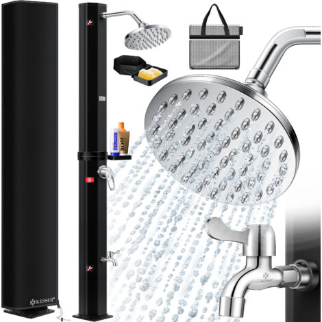 KESSER® Ducha solar 40- 60 litros Ducha solar de jardín agua caliente máx. 60°C incl. plato de ducha metálico y cubierta protectora ducha de piscina camping ducha de lluvia negro / 40 litros