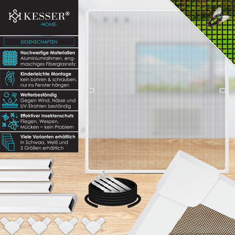 KESSER® fly screen for windows with aluminium frame fly screen fly screen insect screen  mosquito net  mosquito net  tenter frame  white / 80 x 100 cm