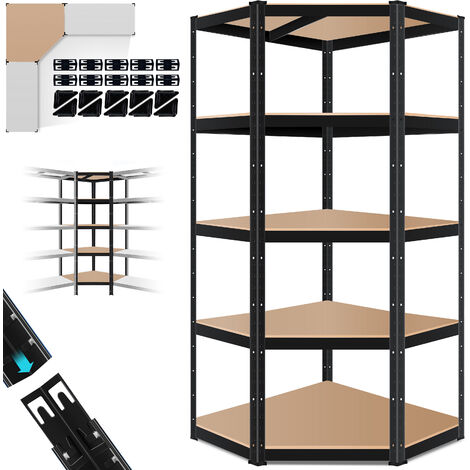MASKO® Estantería de almacenaje para cargas pesadas 180x75x40cm hasta 875 kg 5 estantes regulables estantería esquinera Negro