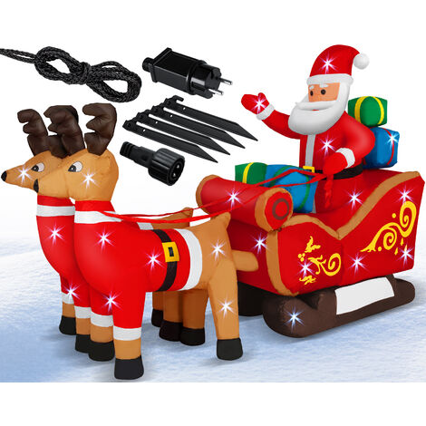 KESSER® Hinchable Papá Noel con trineo XXL Papá Noel Reno Navidad Santa Claus Decoración LED iluminado incl. material de montaje  XL