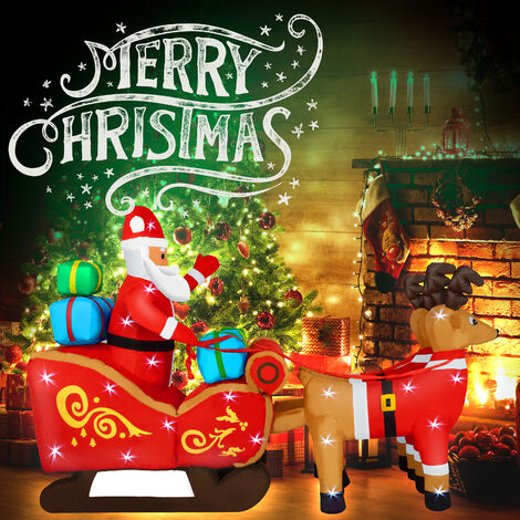KESSER® Hinchable Papá Noel con trineo XXL Papá Noel Reno Navidad Santa Claus Decoración LED iluminado incl. material de montaje  XL