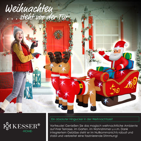 KESSER® Hinchable Papá Noel con trineo XXL Papá Noel Reno Navidad Santa Claus Decoración LED iluminado incl. material de montaje  XL