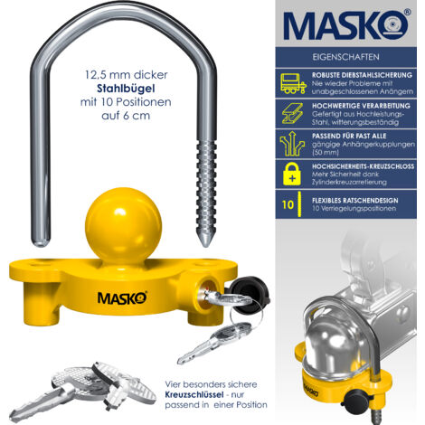 Cerradura De Remolque MASKO Con Combinación De 4 Dígitos - Antirrobo Robusto, Fácil De Instalar, Para Enganches Estándar De 50 Mm