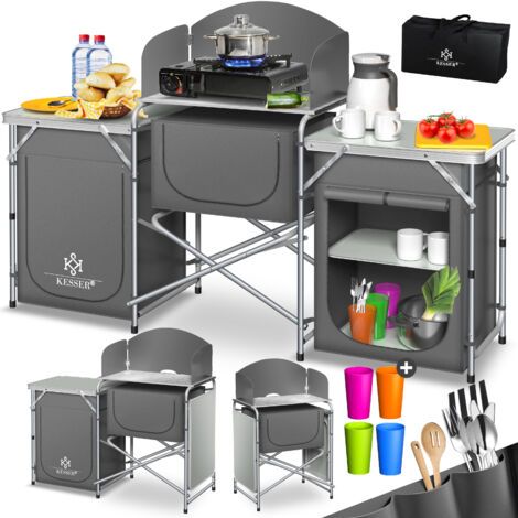 KESSER® Armario de camping  Cocina de camping con marco de aluminio  incl. bolsa de transporte  Armario de cocina para camping  Muebles de camping para exterior  Tipo Big (Gris) (1/5)