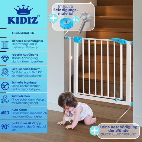 KIDIZ® Barrera de seguridad Puerta de escalera Kindergitte 81 - 94 cm  BLANCO +7