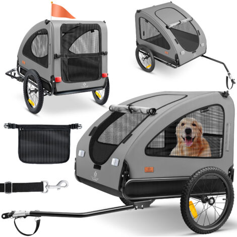 KESSER® remolque para perro Boxer 2 en 1 cochecito para perro remolque para bicicleta grande aprox. 250L volumen - Incl. bandera y bolsa - Lona Oxford 600D Plegable Gris / Negro