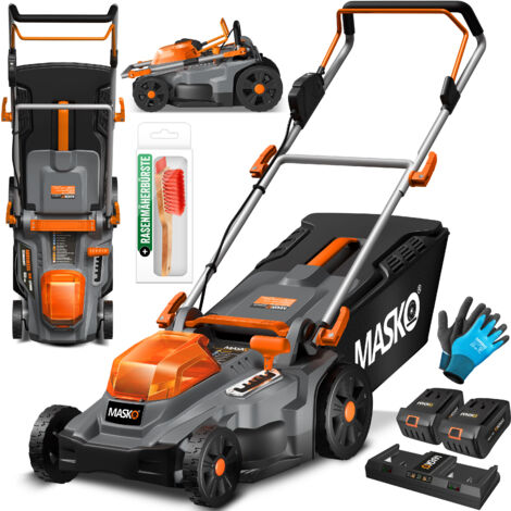 MASKO® cortacésped sin cable ECO-X10 incl. batería recargable Li-Ion 4 Ah y cargador doble - cortacéspedes anchura de corte  25-75mm ajuste de la altura de corte  negro / naranja / anchura de corte 43