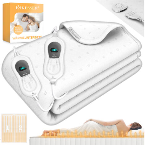 KESSER® Calientacamas con mando a distancia de desconexión automática  Con 3 ajustes de temperatura  Para calentar colchones  Blanco - Sin motivo/160x140cm
