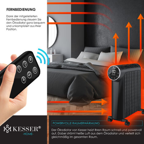 KESSER® radiador de aceite con aplicación WiFi y pantalla digital de  control remoto - radiador eléctrico de bajo consumo con 10 aletas  temporizador negro / 8 aletas / 2000W