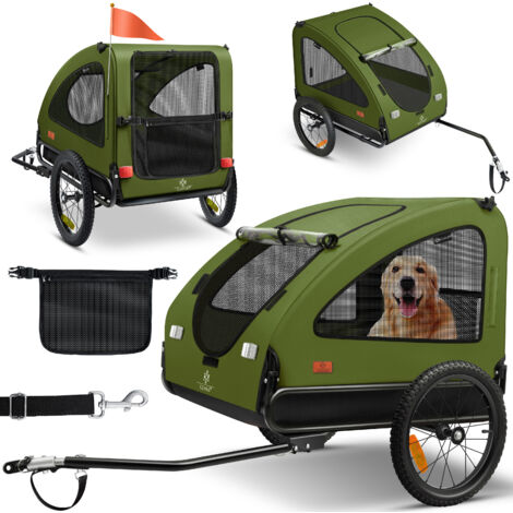 KESSER® remolque para perros Boxer 2 en 1 cochecito de perro remolque de bicicleta grande aprox. 250L de volumen - Incl. bandera y bolsa - Lona Oxford 600D Plegable Caqui / Negro