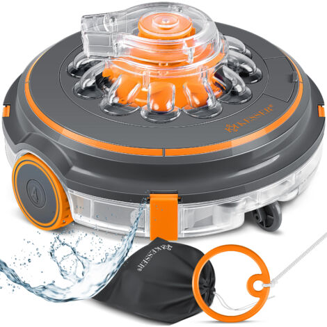 KESSER® Robot para piscinas, limpiador de piscinas a batería Aqua-9000 incl. bolsa de transporte, para hasta 80 m², batería de iones de litio máx. 75 min, sin cable, Naranja (1/5)