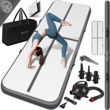 KESSER® colchoneta de gimnasia hinchable airtrack colchoneta de gimnasia 3/4/5/6m  incl. bolsa de transporte y bomba de aire eléctrica  colchoneta de yoga  colchonetas de gimnasia  antracita / 300 x 1
