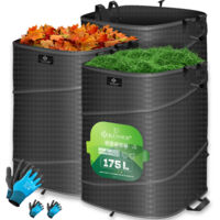 KESSER® Sacchetto pop-up per il giardino Sacchetto per foglie Sacchetto per rifiuti urbani incl. guanti Autoportante con manici Robusto e pieghevole Antracite / Nero, 3x 175 litri Antracite / Nero,