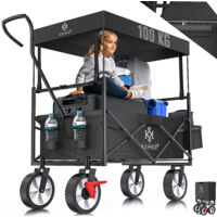 KESSER® Carro de mano plegable con techo Carro de mano Carro de transporte Carro de equipamiento incl. 2 bolsillos de malla y un bolsillo exterior plegable neumáticos de goma maciza negro