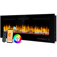 KESSER® Chimenea Eléctrica de Pared con Calefacción 9 Modos de Color Efecto de Llama LED, 900/1800 W Chimenea de Pared y Calefacción de Pared Función de App Control Remoto Pantalla Táctil Negro, 127 c
