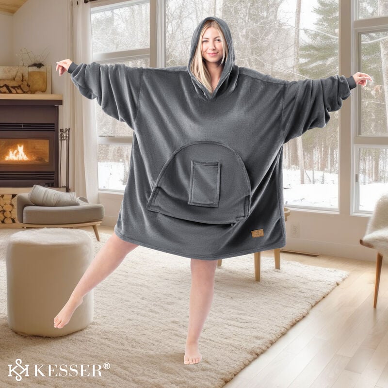 KESSER® Coperta con cappuccio con maniche, Maglione versatile Coperta  indossabile per donne e uomini, Felpa Calda Maglione coccoloso per adulti  morbida Coperta con maniche Oversize. Antracite